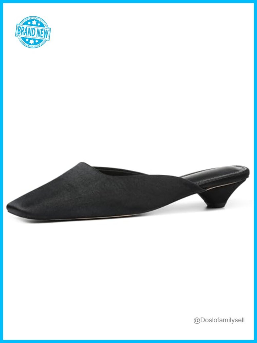 Satin Kitten Heel Mules Women Closed Square Toe Slip On Dress Shoes